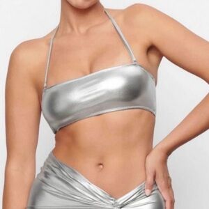 SKIMS | Nickel Metallic Bandeau Bikini Top Silver Halter Swim | NWT | Size 2X